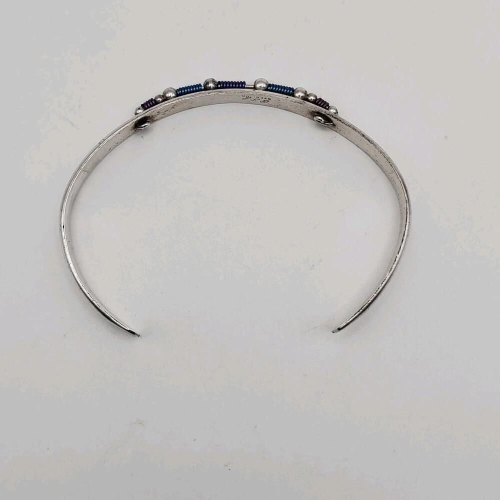 Sterling Silver 925 Vintage Wire Twist Detail Petite Cuff Bracelet Signed PJP - Picture 8 of 10